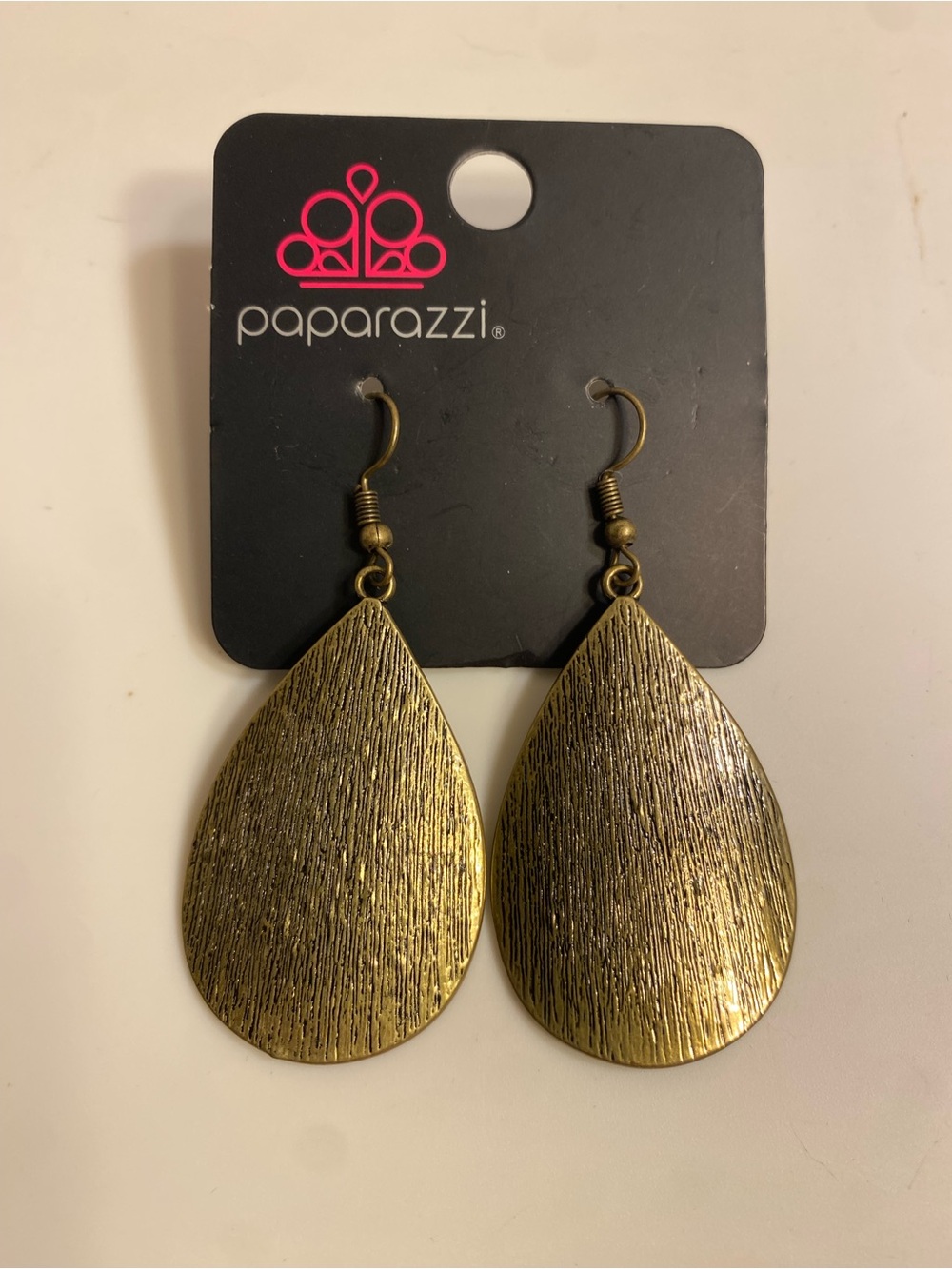 NWT Paparazzi Textured Brass Teardrop Dangle Earrings Textured Antique Gold